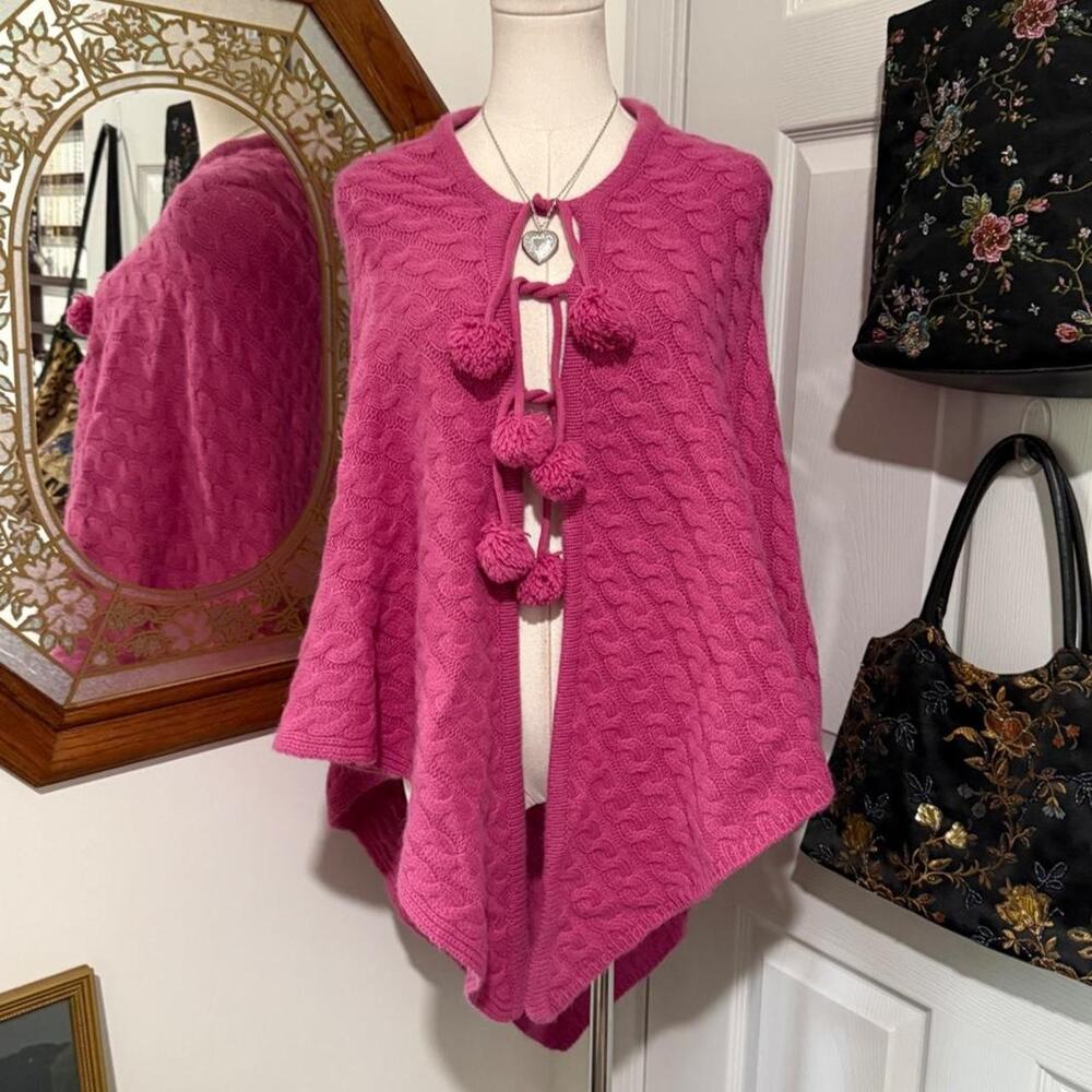 VTG Y2K Lauren Ralph Lauren Pink Wool & Rabbit Hair Blend Cable Knit Poncho OS